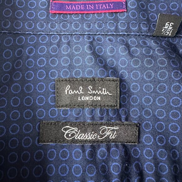 Paul Smith Dress Shirt Men's 15.5 39 Blue Geometric Formal Classic Long Sleeve - Picture 6 of 10